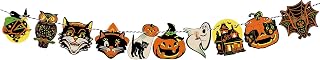 Vintage Halloween Banner with Pumpkin Ghost Witch Cat Bat Designs Retro Halloween Party Decorations for Home, Wall, Fire