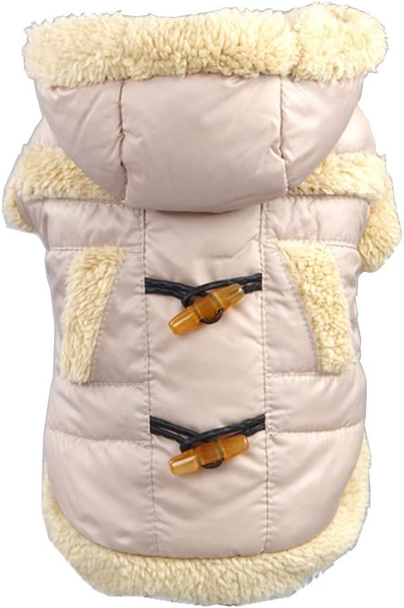 Zerotone Warm Thick Hooded Cotton Coat with Ox Horn Buckles for Small Pet Dog Cat 4 Colors XS-XL (Beige, XL)
