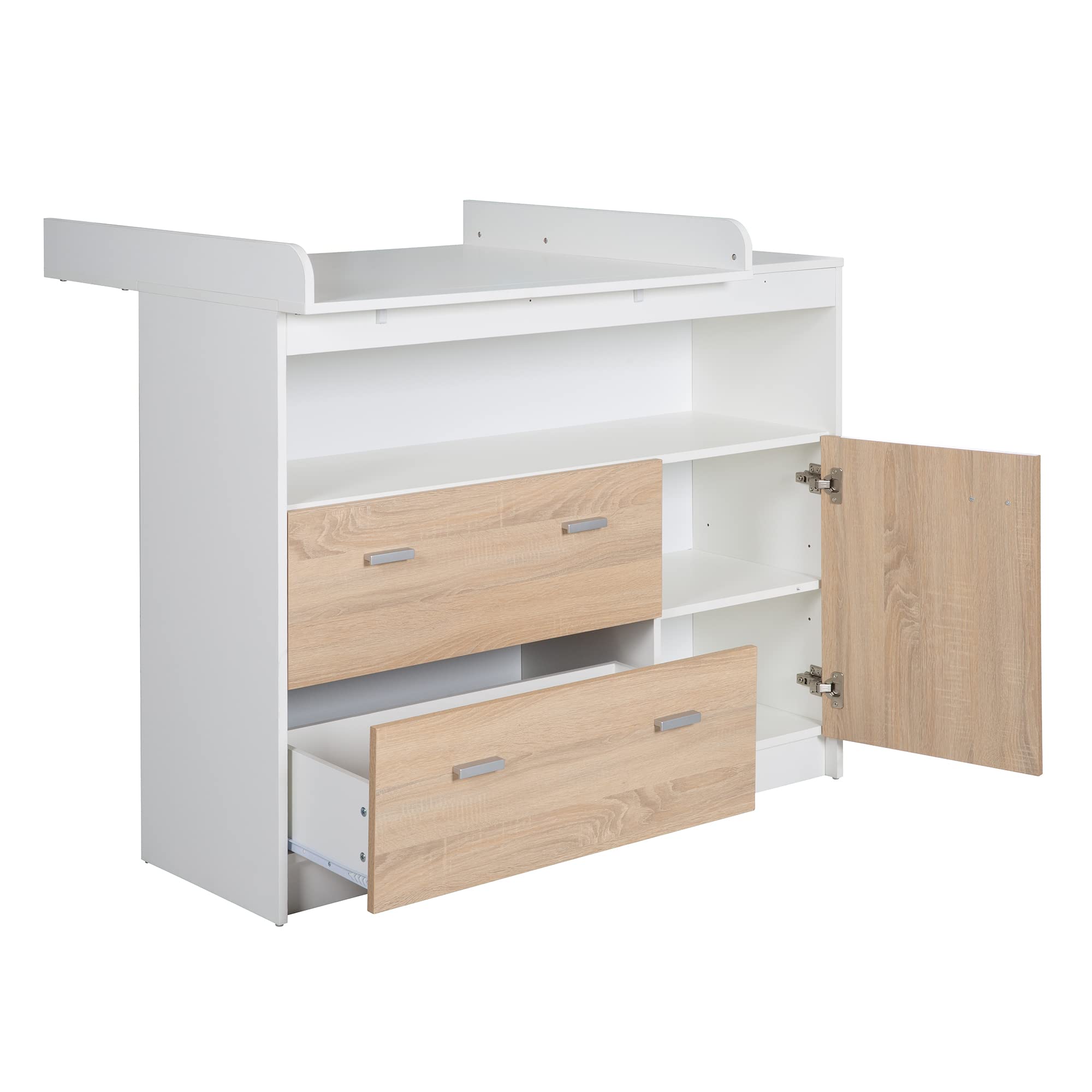 roba Cambiador con cambiador, 2 cajones, 1 puerta, 1 compartimento abierto, blanco, altura del cambiador: 90 cm