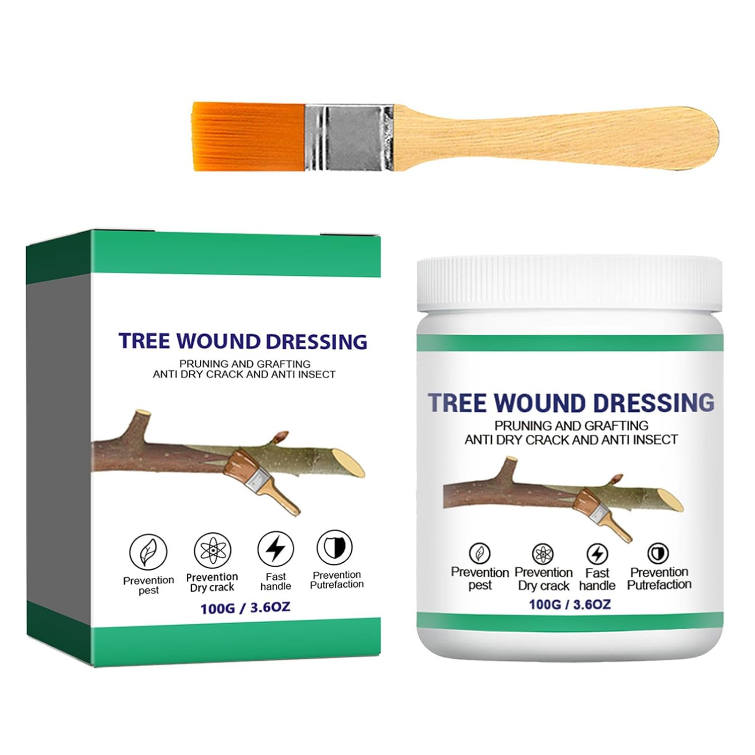 Tree Pruning Sealer, Grafting Wax for Tree and Bonsai, Tree Wound Sealer, Tree Wound Dressing, TreeSealer After Cutting, Tree-Bark Repair, TreeWound Pruning Sealer with Brush (1 Bottle, 3.6oz)