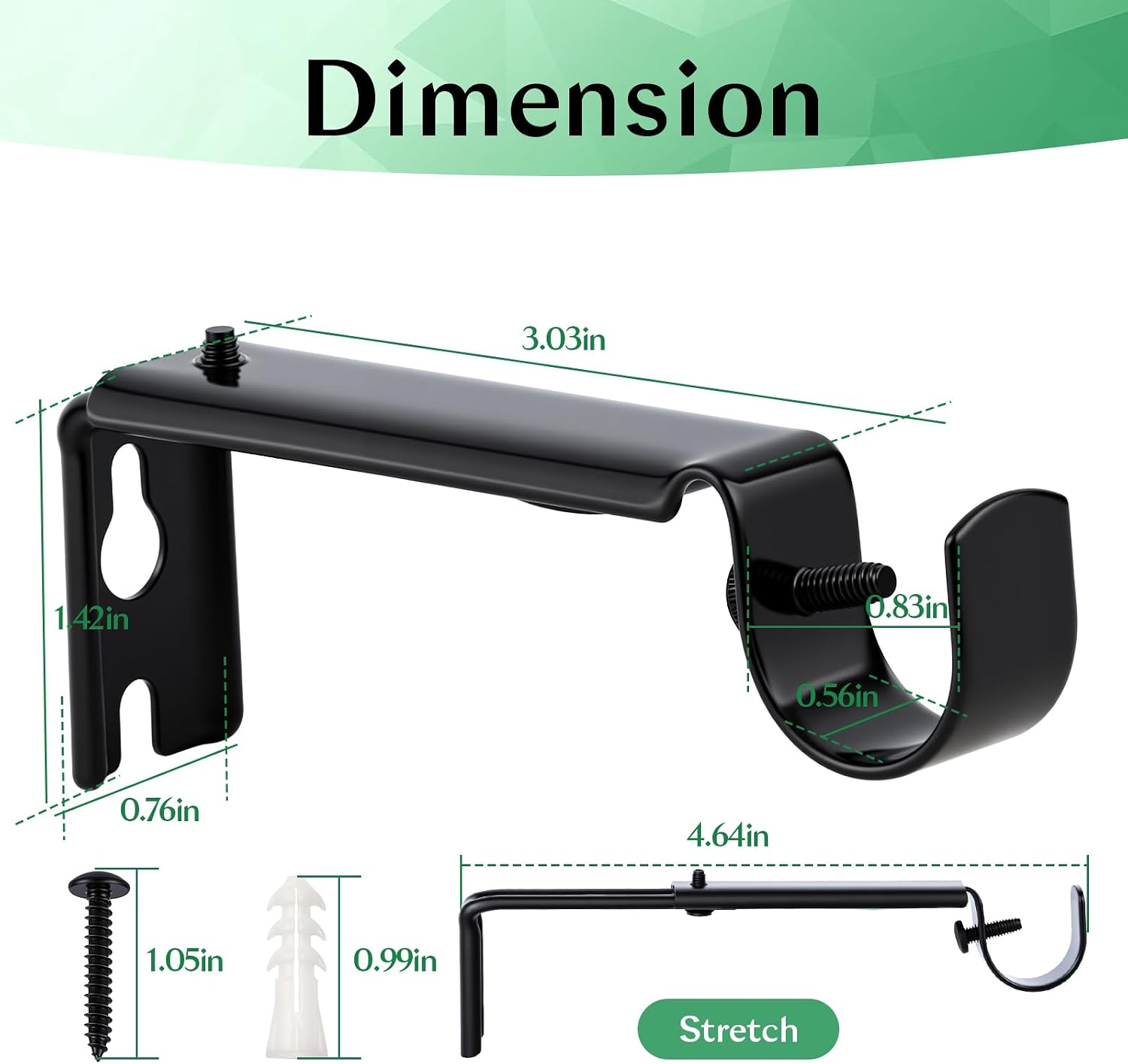 HOME MASTER HARDWARE Curtain Rod Bracket, Adjustable Curtain Rod Holders Brackets for Wall,Heavy Duty Curtain Hangers for 3/4 Inch Rods,2 Pack, Black