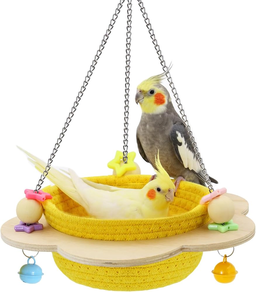Bird Nest Hammock with Removable Cotton Nest, Wood, Toys & Bell — 사진 1