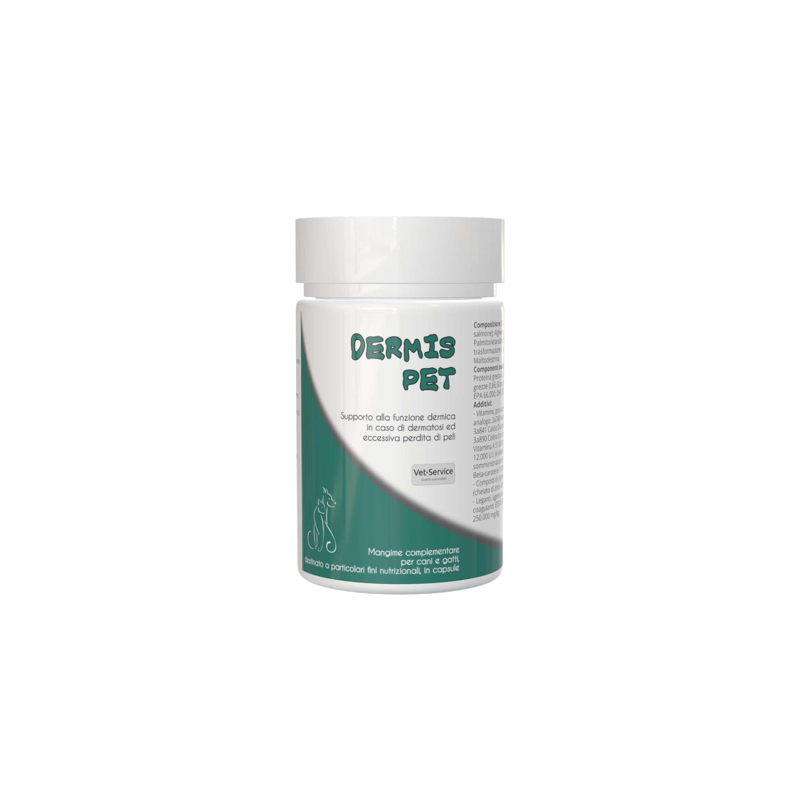 Dermis-Pet | 100 cps | Integratore per gatti in capsule | Supporto alla funzione dermica in caso di dermatosi ed eccessiva perdita di peli. Dermatiti, Arrossamenti, Cute Lesionata per Grattamento