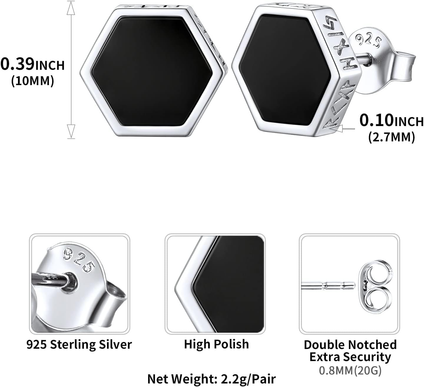 ChicSilver 925 Sterling Silver Viking Rune Natural Black Onyx Stud Earrings For Women Men - Image 5