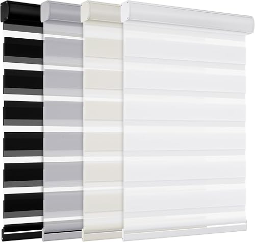 Miniatura 7 de Changshade Persianas para ventanas sin cordón, con diseño de cebra, enrollables para puertas corredizas de vidrio, filtro de luz, tela de doble capa