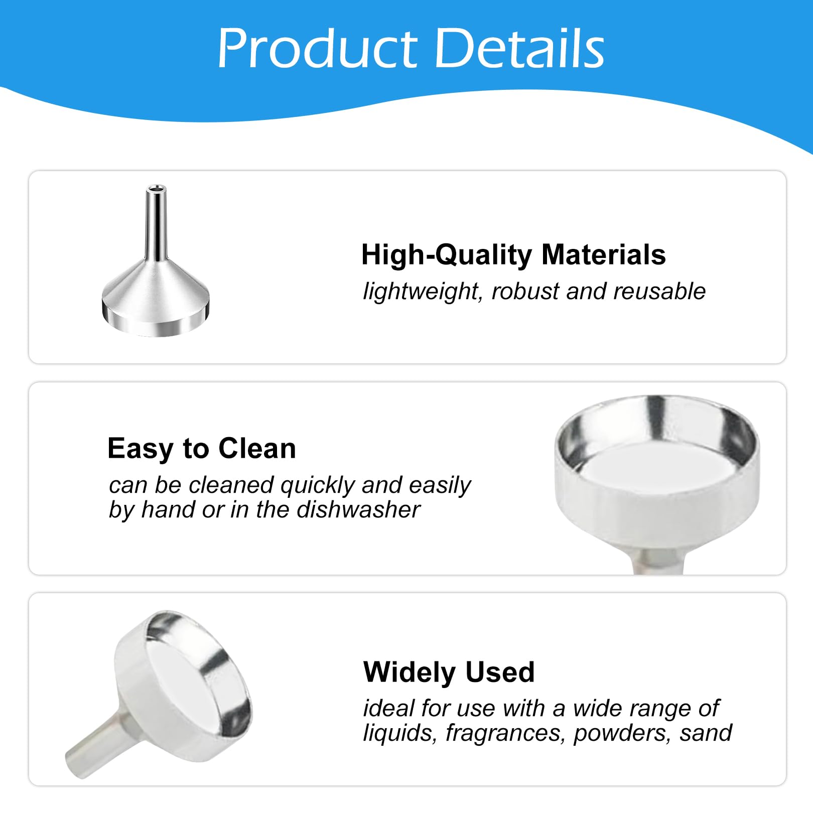 2 Piezas Embudo Pequeño Mini Embudos Acero Inoxidable Embudo Cocina Embudo Metálico para Rellenar, Atomizadores, Botellas de Cocina, Cosméticos Líquidos(Plata, Dia.18mm)