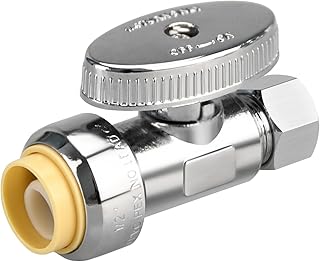 Stop Valves, 1/2" × 3/8" Straight Stop Valve, 1/2" PTC Input, 3/8" OD Compression Output, Push to Connect, 1/4 Turn, Chrome Plated Brass for Faucet, Toilet Valves, No Lead