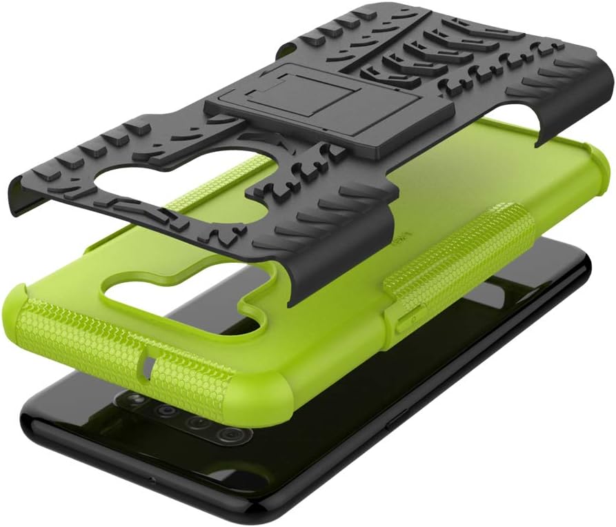 Yiakeng LG K51 Case with Screen Protector Shockproof Silicone Protective with Kickstand Hard Phone Cover for LG K51 (Green)