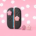 PlayVital Thumb Grips for Nintendo Switch 2 | (4-Pack) Kawaii Thumb Grip Caps for Switch2, Comfortable Silicone Joystick Caps - Thumbstick Cover for Joycon 2 - Blush Cherry Blossom Petals