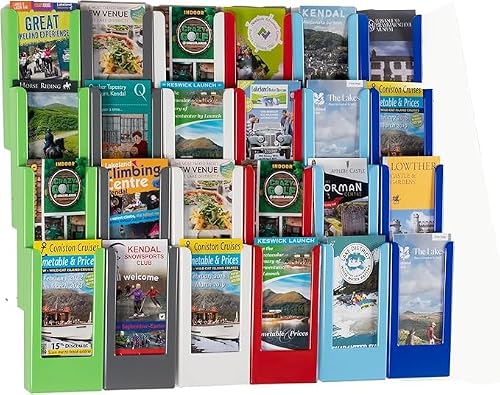 Metroplan White Leaflet Holder | Wall Mounted Brochure Display & Dispenser | Expanda-Stand System | 12 X 1/3 A4 Coloured Pockets | Ideal For Reception (White)