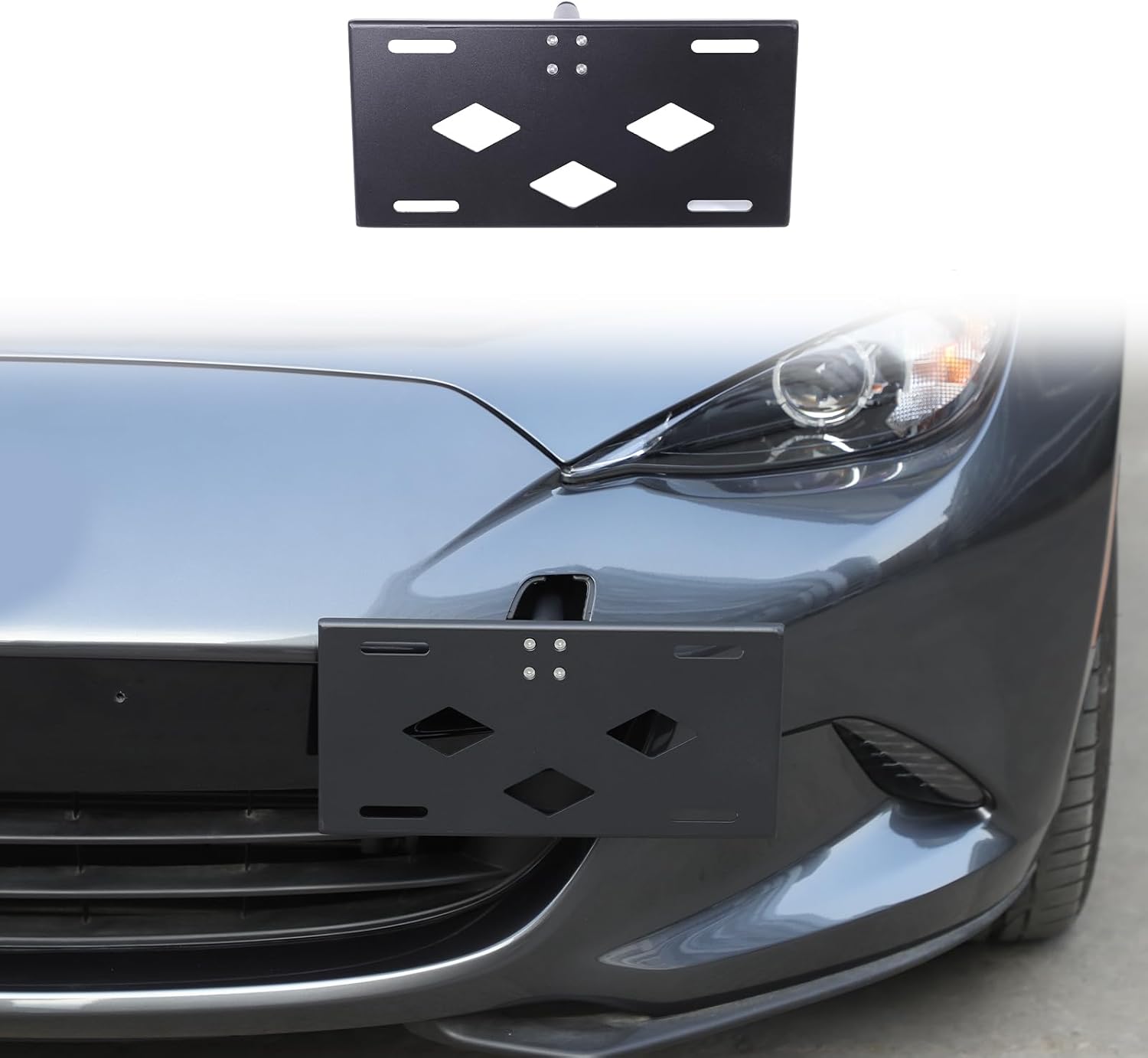 Car Front License Plate Frame Compatible with Mazda MX-5 2016-2025 Front Bumper Tow Hook License Plate Mount Bracket License Plate Tag Holder Mounting Mount Adapter Kit