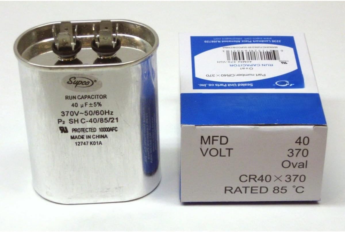 Replacement for Air Conditioning HVAC Oval Fan Motor Run Capacitor 40 MFD 370 Volts compatible with Supco.