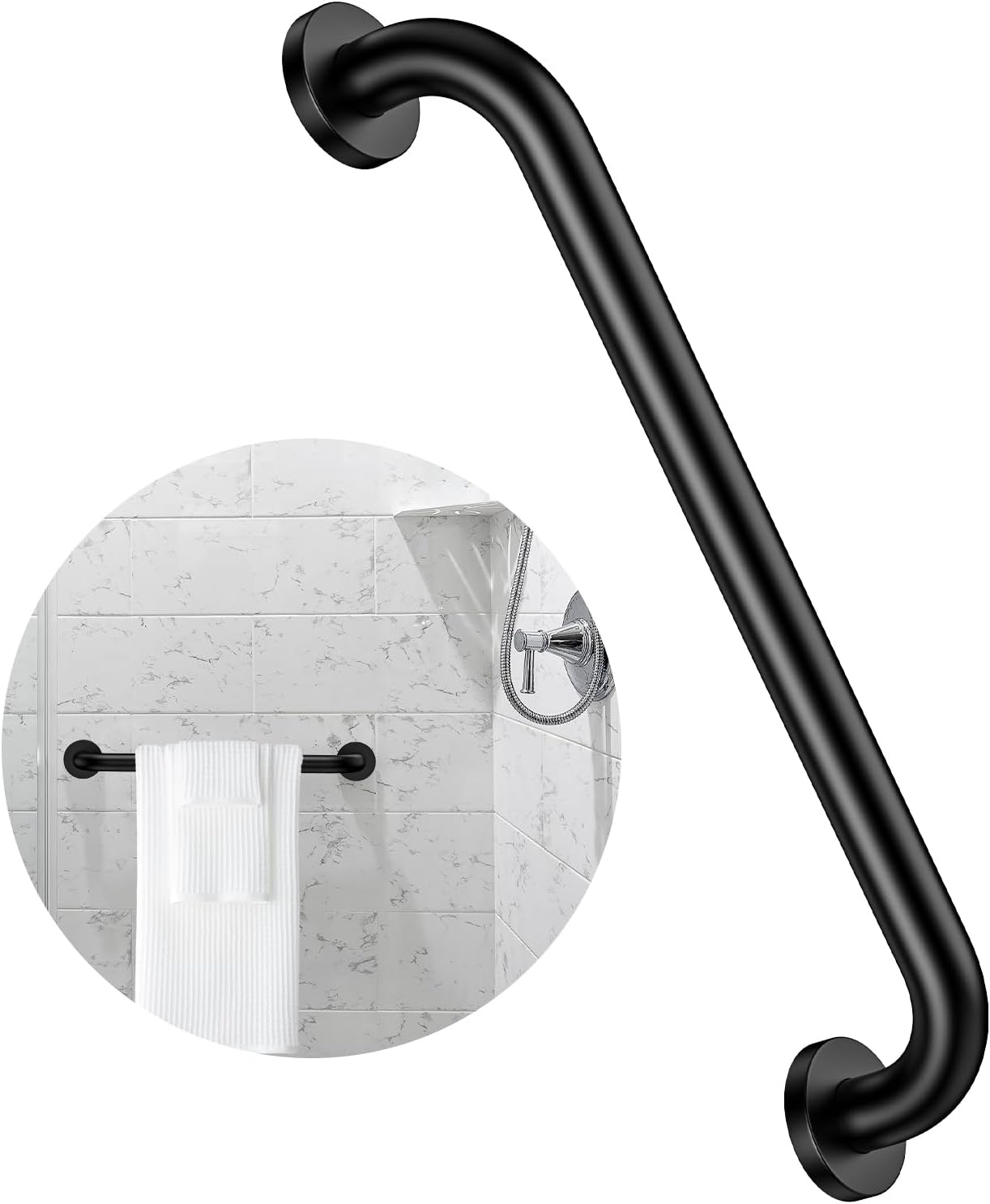 ZUEXT 16 Inch Oil Rubbed Black Stainless Steel Shower Grab Bar, Bathroom Safety Hand Rail, 500 Lbs Pull Force, Concealed Mount, Modern Sleek Style