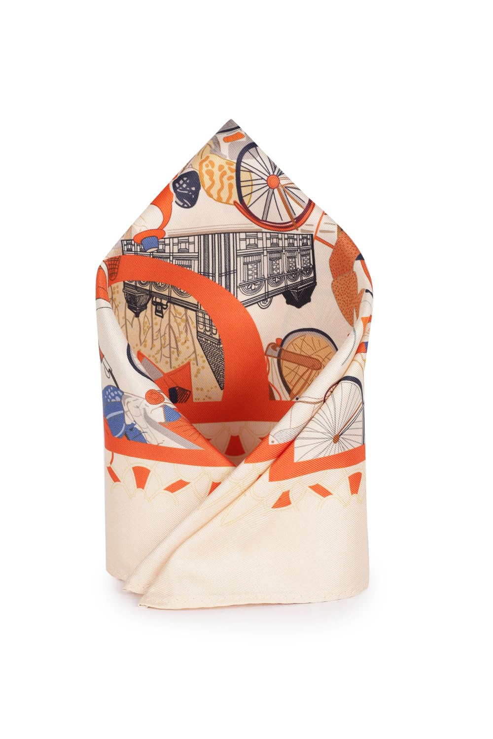 Men Beige Print Party Pocket Square