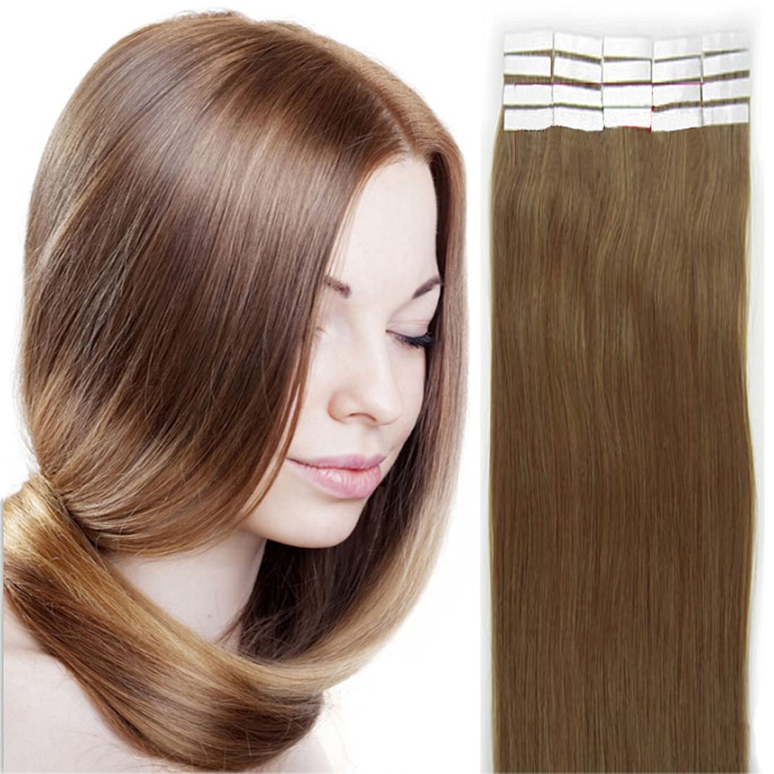 Hair Extensions Tape in Seamless Skin Weft Remy Human Hair (16Inch 10Pcs, Ash Brown)