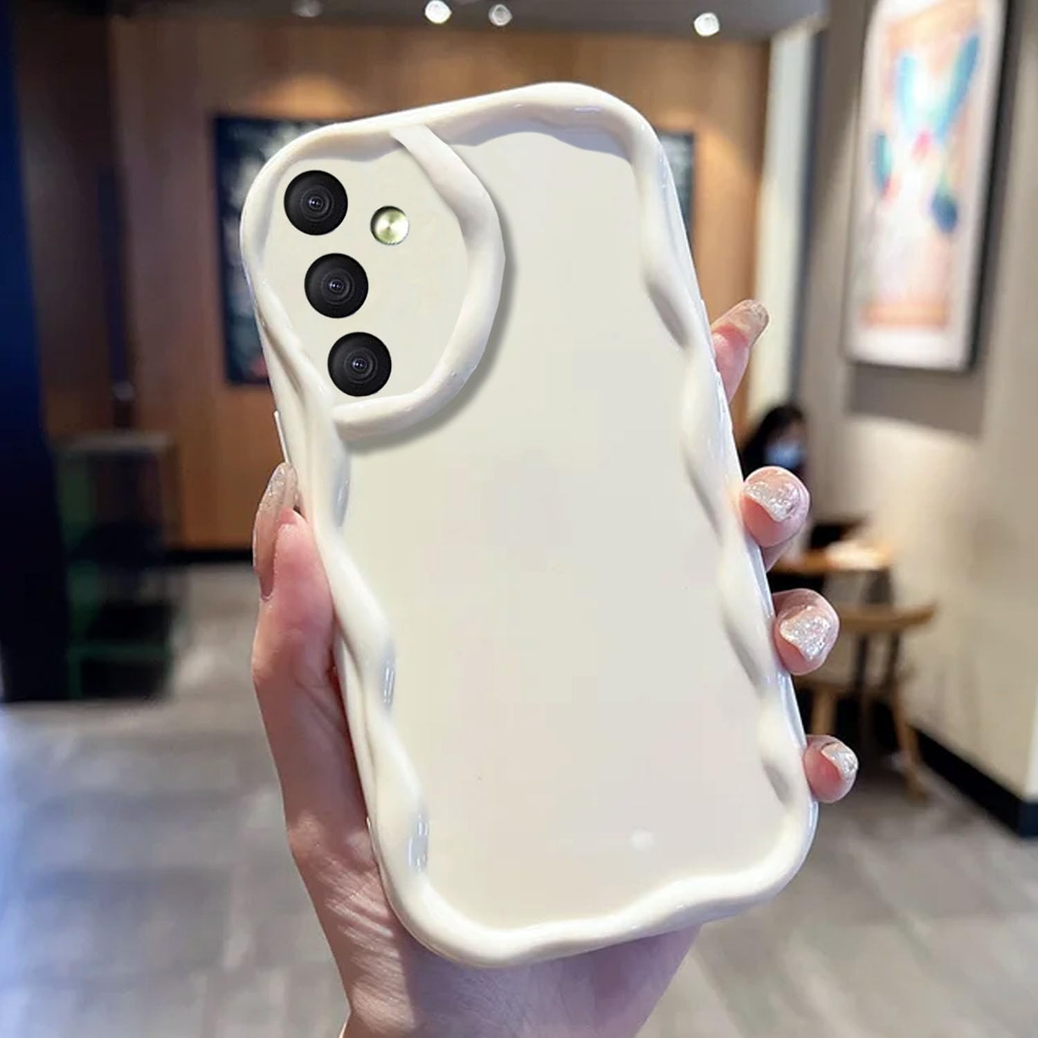 KC Back Cover for Samsung Galaxy A55 5G, New Curly Wave Frame Shape Shockproof Bumper Soft Silicone Case with Camera Protection (White) (B0D147QSKB) Amazon Price History, Amazon Price Tracker