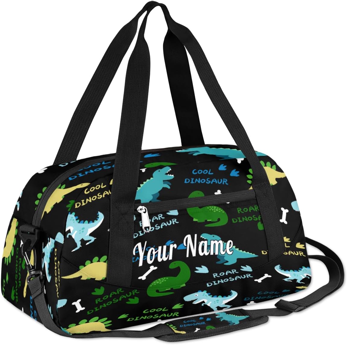 Personalized Kids Duffel Bag Cool Roar Dinosaur,Custom Sport Gym Bag for Boys Girls,WWeekender Overnight Bags Travel Duffel Bag,Customized Kids Gift