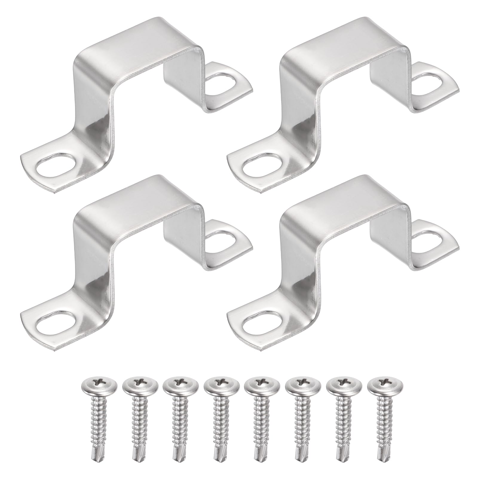 sourcing map 4Pcs U Shape Square Tube Clamp, 30x30mm U Shaped Bracket 304 Stainless Steel Square Strap Clamp with Phillips Head Self Drilling Screws for Pipes Door Closed Bar Holder Railings