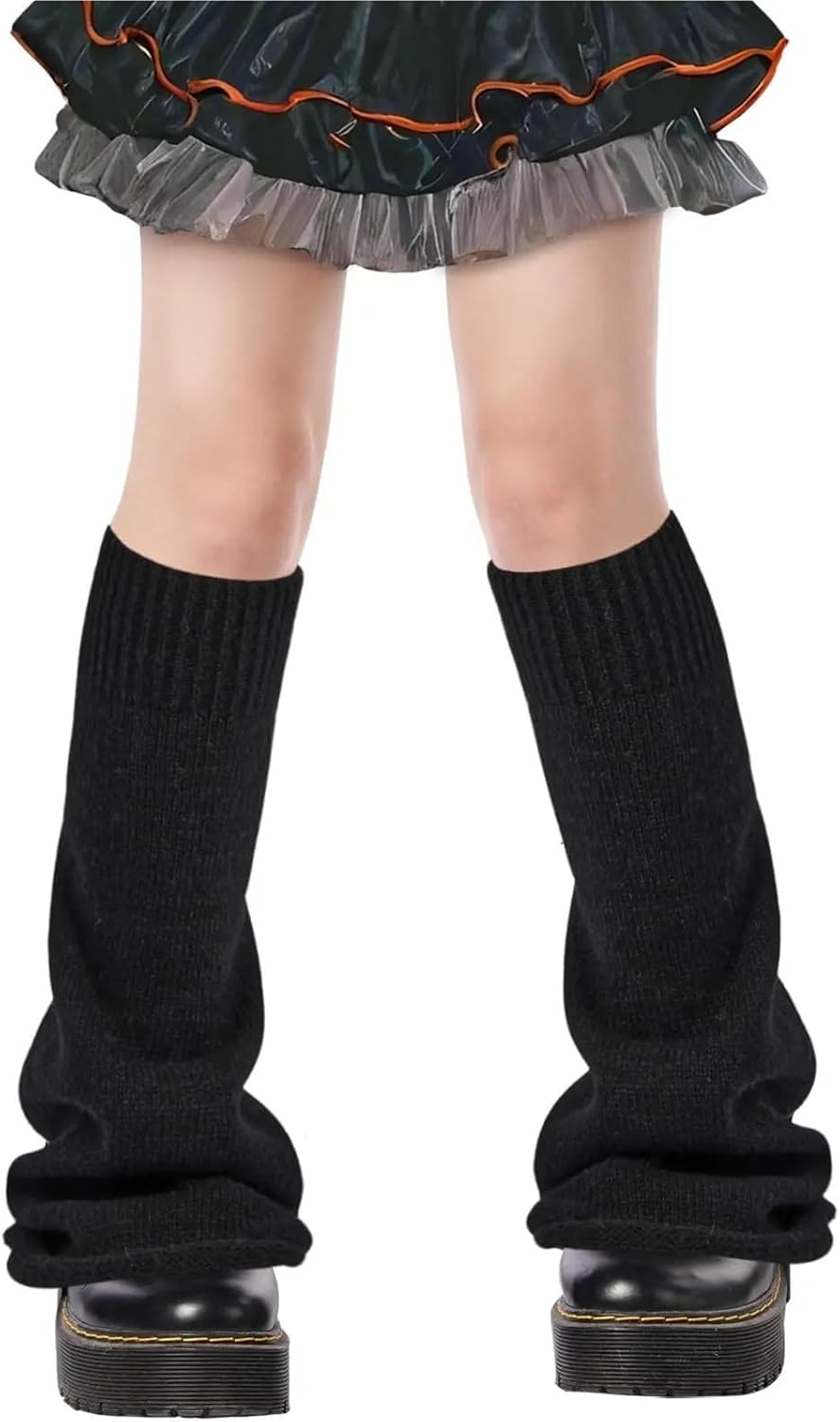 Leg Warmers 2pairs Autumn and Winter Cute Girls' Knee-High Leg Covers Legs Covers Cute Knitted Legs Warmers for Women(WZ015-BK)