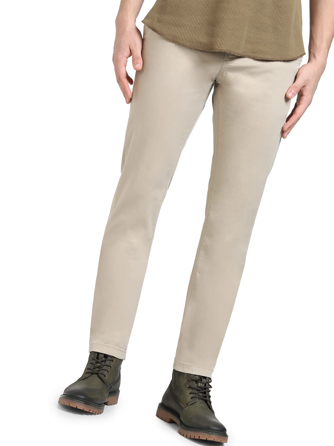 Jack & Jones Men's Cotton Blend Regular Fit Beige Pants_36 in beige