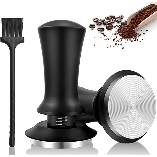 BendJoy? 51mm Coffee Tamper with Clean Brush, Stainless Steel Espresso Tamper with Spring Loaded for Consistent Pressure, Ripple Base Espresso Accessories for Home and Office