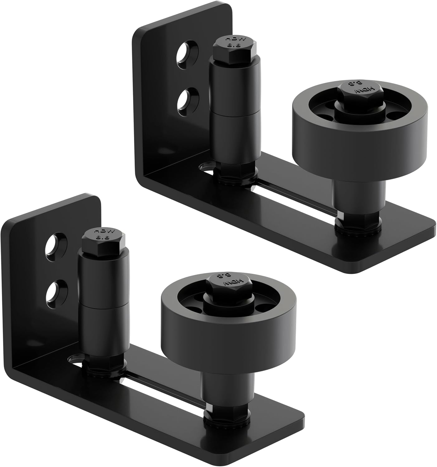 Sliding Barn Door Floor Guide, Wall Mount Flush Flat Bottom Door Guides Roller, Adjustable Floor Guide Roller with 8 Setup Options, Quiet Design with Felt Strips, 2 Pack