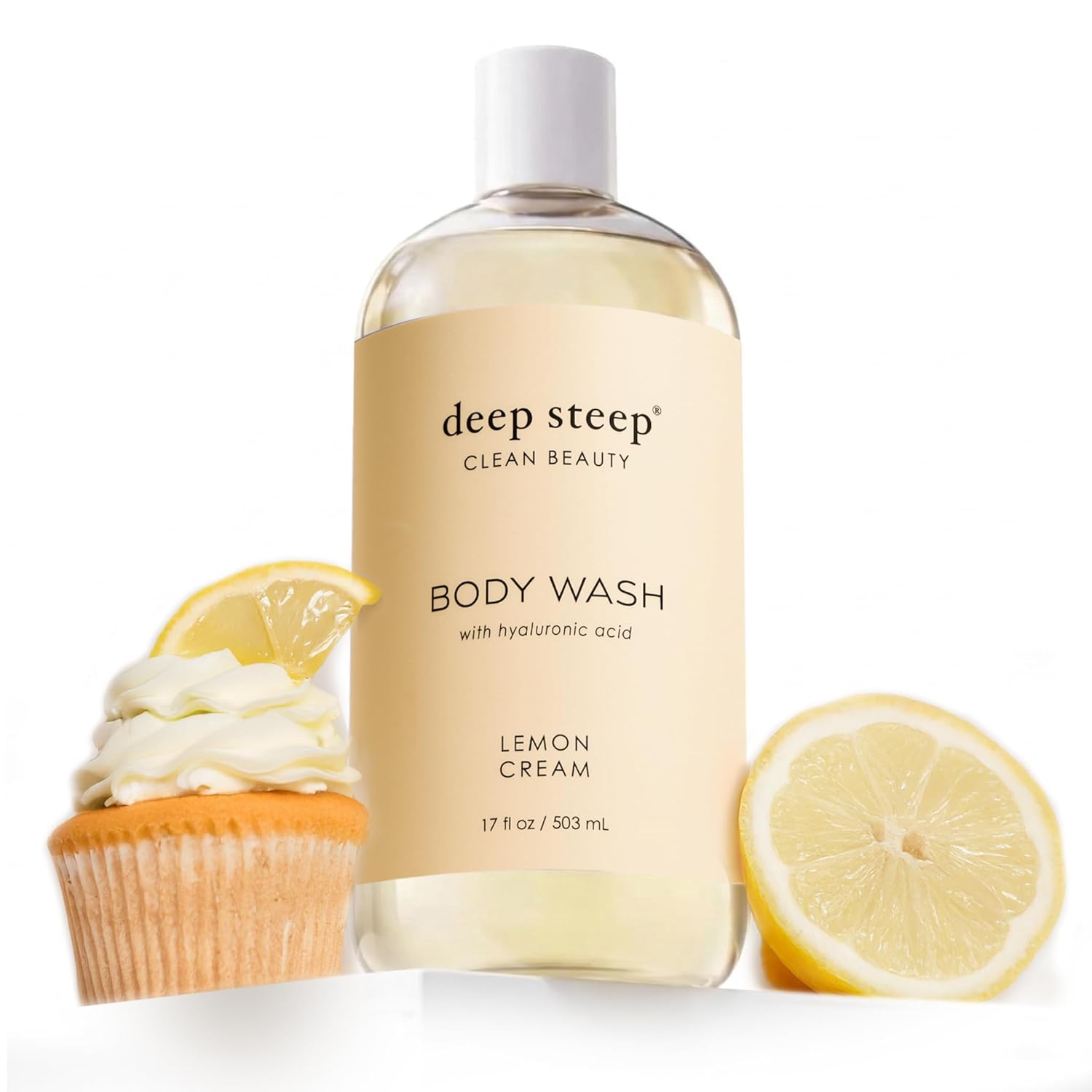 Deep Steep Lemon Cream Body Wash, Hydrating Shower Gel with Hyaluronic Acid & Shea Butter for Sensitive Skin, Bodywash for Women & Men, 17 Fl Oz, 1-Pack