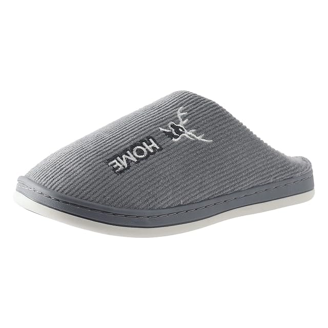 Men Winter Home Slides Christmas Antlers Print Thermal Slippers Casual Home Shoes House Shoes Mens Grey 8