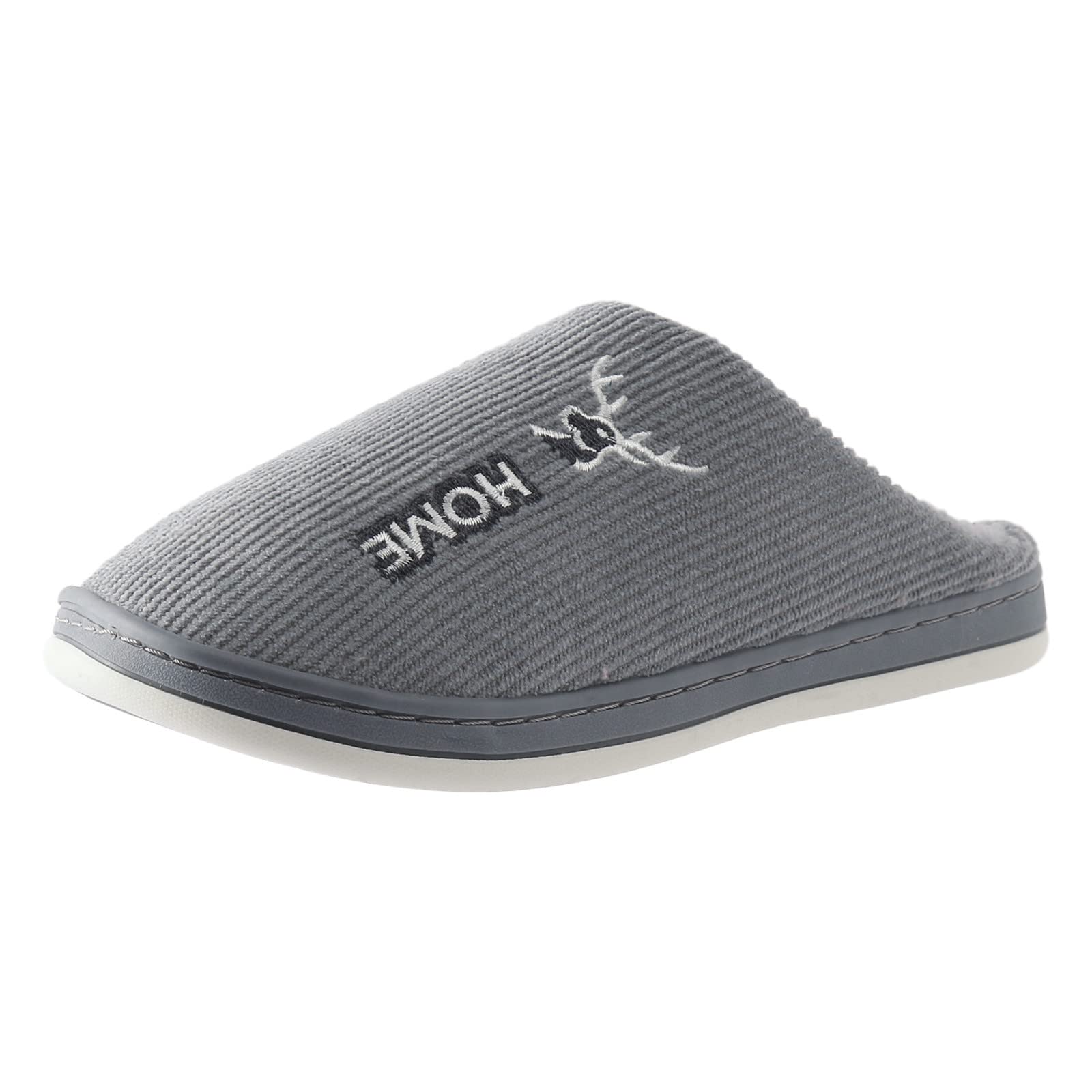 Men Winter Home Slides Christmas Antlers Print Thermal Slippers Casual Home Shoes House Shoes Mens Grey 10