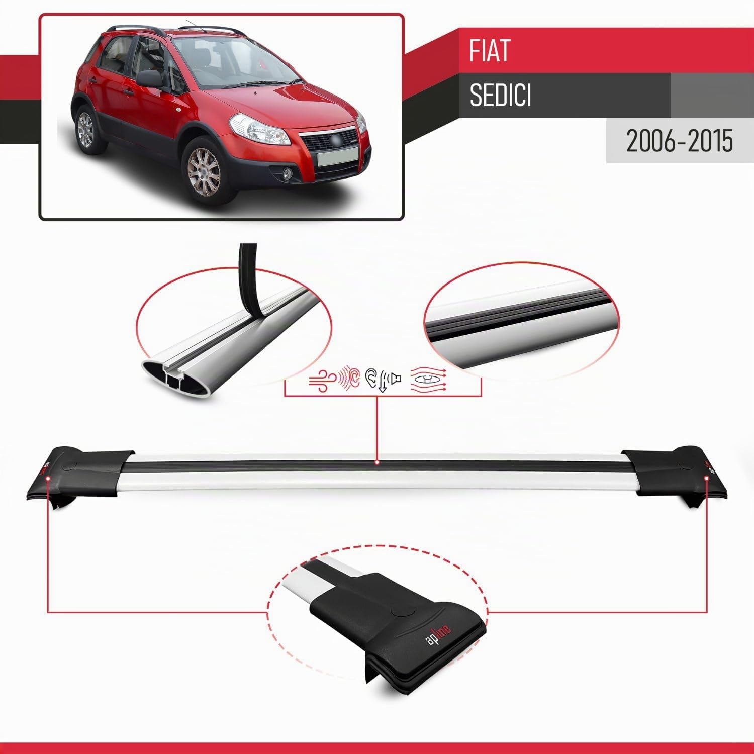 Compatibile con Fiat Sedici 2006-2015 Modello FLY Barre Tetto Portapacchi Auto Barre Portatutto Grigio Alluminio 2 Barre