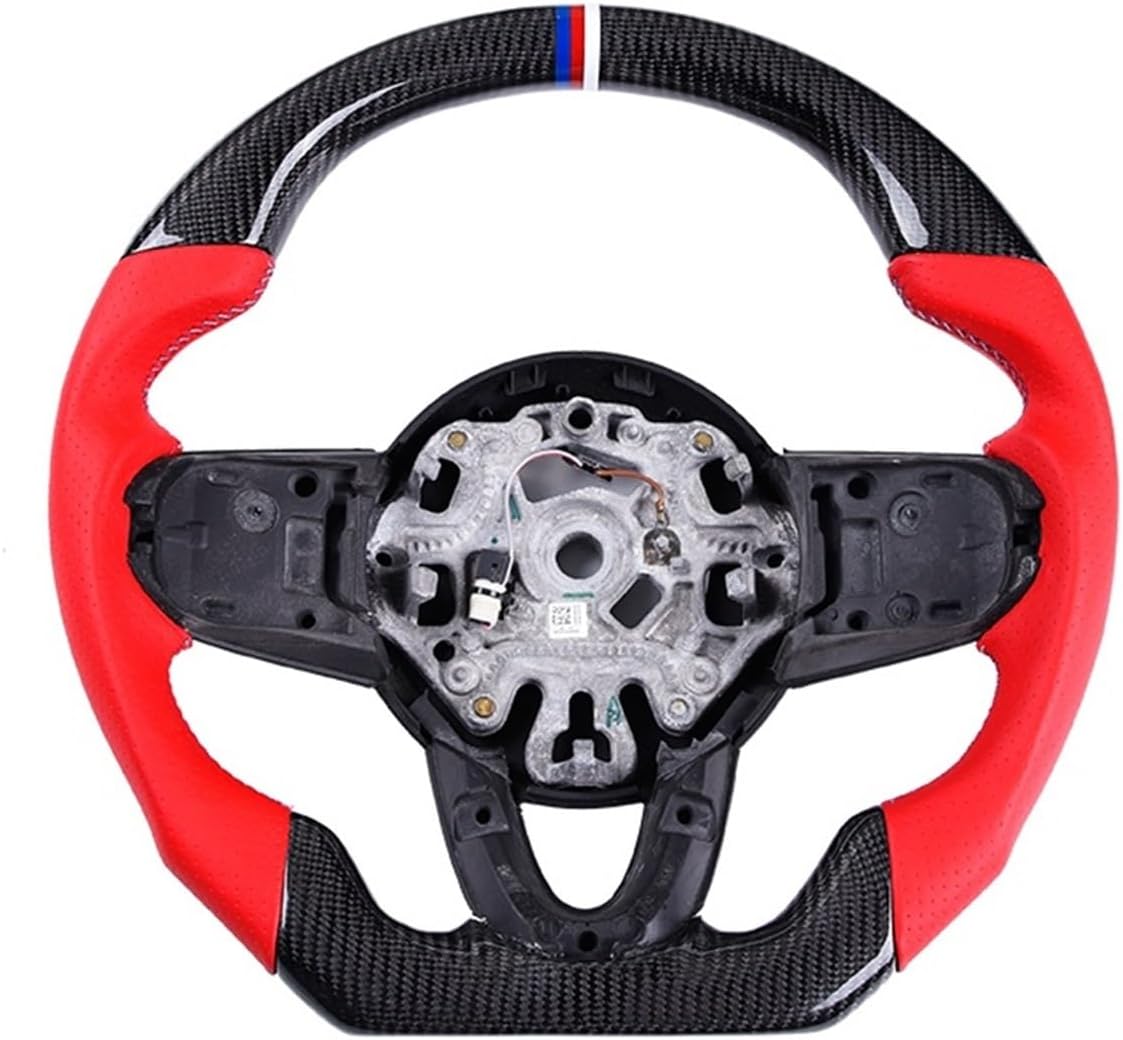 Carbon Fiber Steering Wheel Real Leather Customized Compatible For MINI Cooper F R Series Clubman F60 Interior Accessories F56(Carbon fiber red)