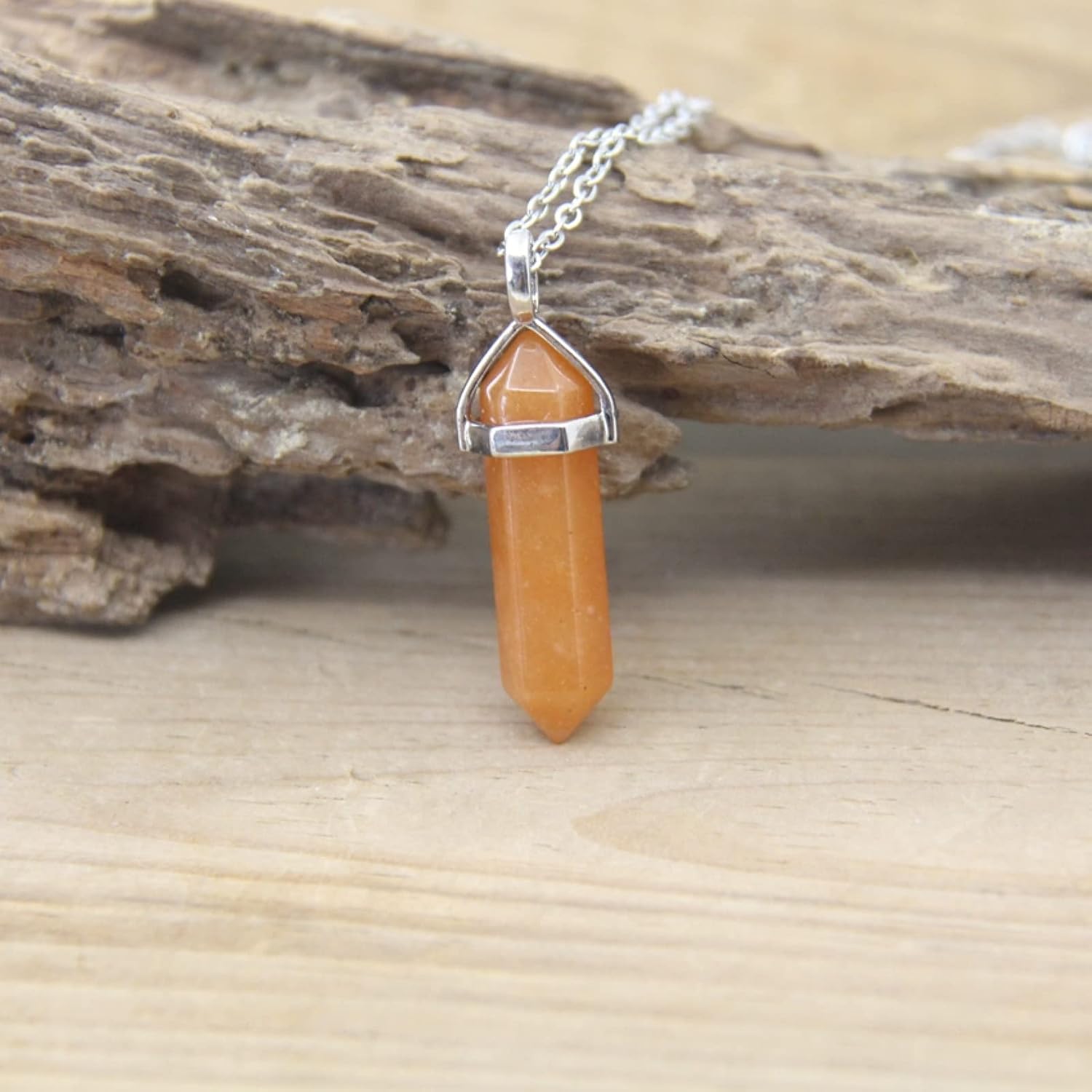 Natural Stone Pendants Necklaces Crystal Quartz Fluorite Pendulum,Orange Aventurine