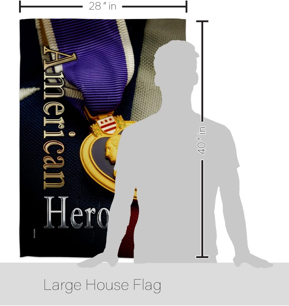 Breeze Decor HS108407-BO Purple Heart Hero Americana Military Impressions Decorative Vertical 28" x 40" Double Sided House Flag Set Pole Bracket Hardware
