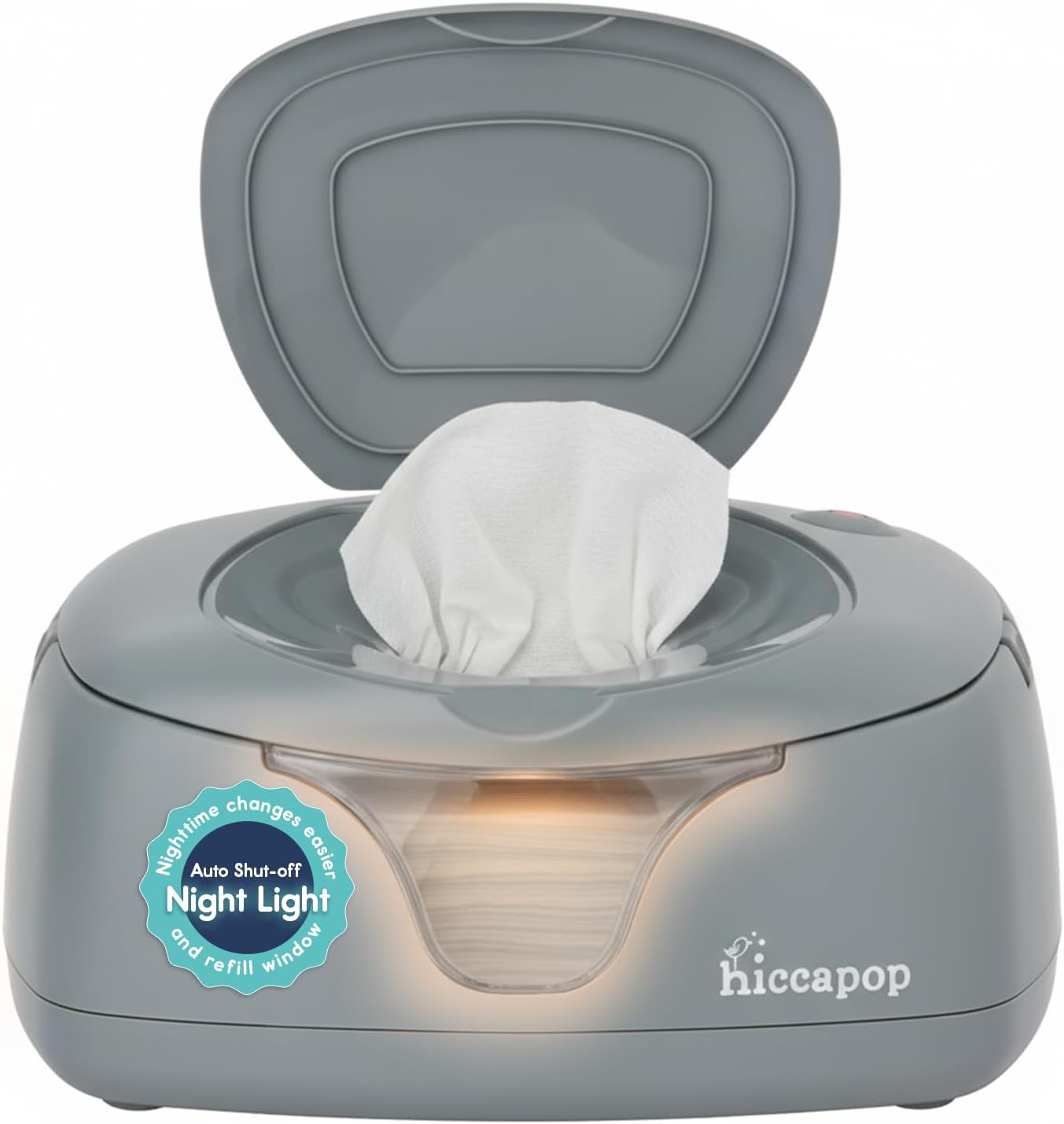 Hiccapop Baby Wipe Warmer and Baby Wet Wipes Dispenser | Baby Wipes Warmer for Babies | Diaper Wipe Warmer with Changing Light, Gray