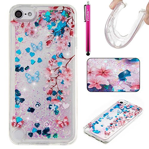 iPod Touch 6 Case, Firefish Thin Sparkle Flexible TPU Gel Silicone [Ultra Thin] [Scratch Resistances] Back Cover Shell for Apple iPod Touch 6 -Flower