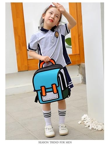 3D Jump Style Kawaii Backpack Sketch Cute Cartoon 2D Drawing From Comic Paper Anime Bookbag School Supplies Fun Daypack (Light Blue) #TOP2