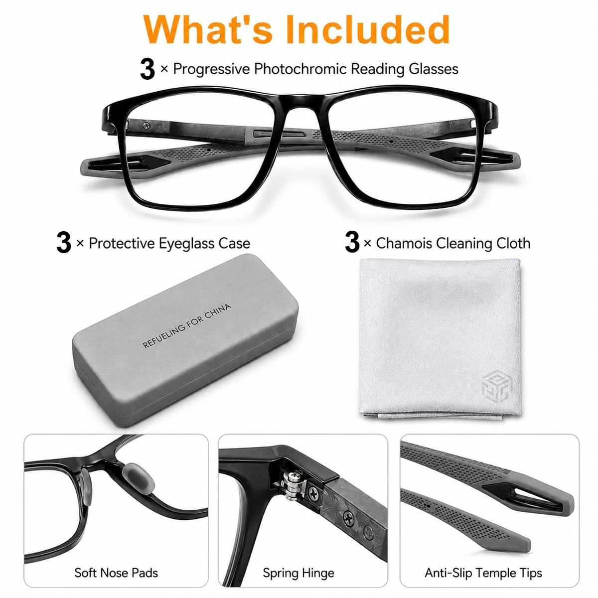 Generisch 3er-Pack Photochrome Progressive Lesebrillen Damen Herren, Multifokale Blaulichtfilter Lesehilfe, UV400 Schutz, leichte TR90 Brille