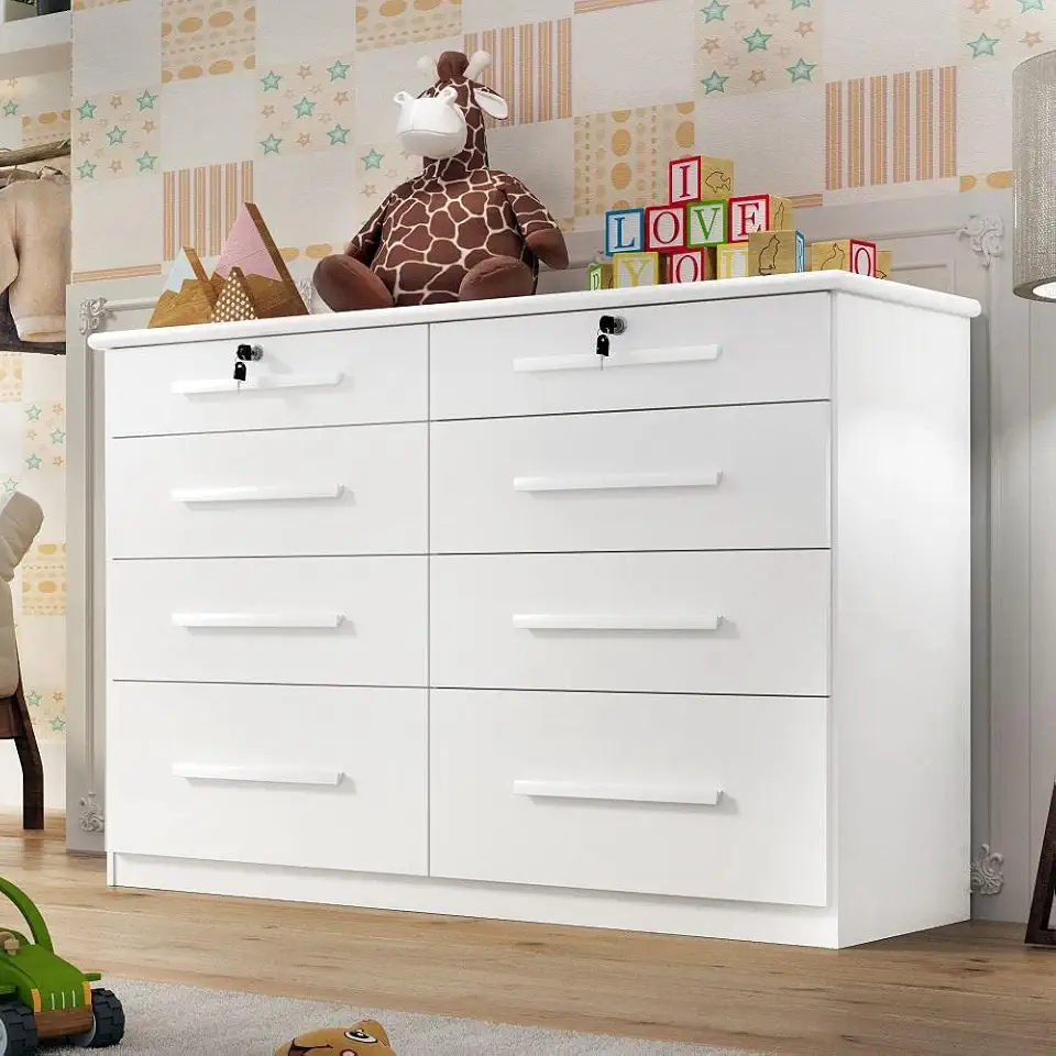Comoda Infantil Monza 8 Gav Com Chave Branco