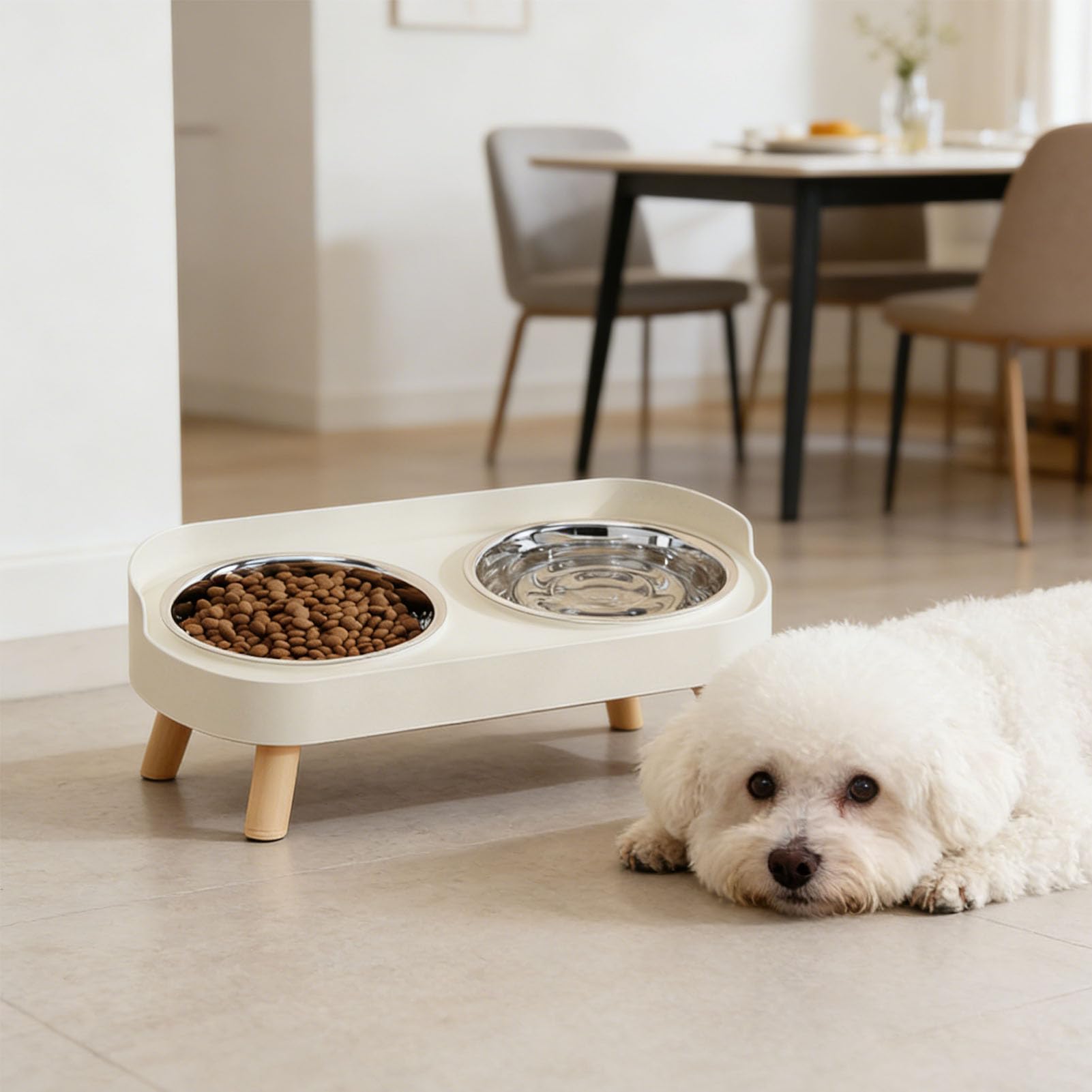 Fockety Comederos elevados para Perros, Juego de comederos y bebederos elevados de Acero Inoxidable con Soporte Antideslizante, para Perros pequeños y medianos Gatos Adultos