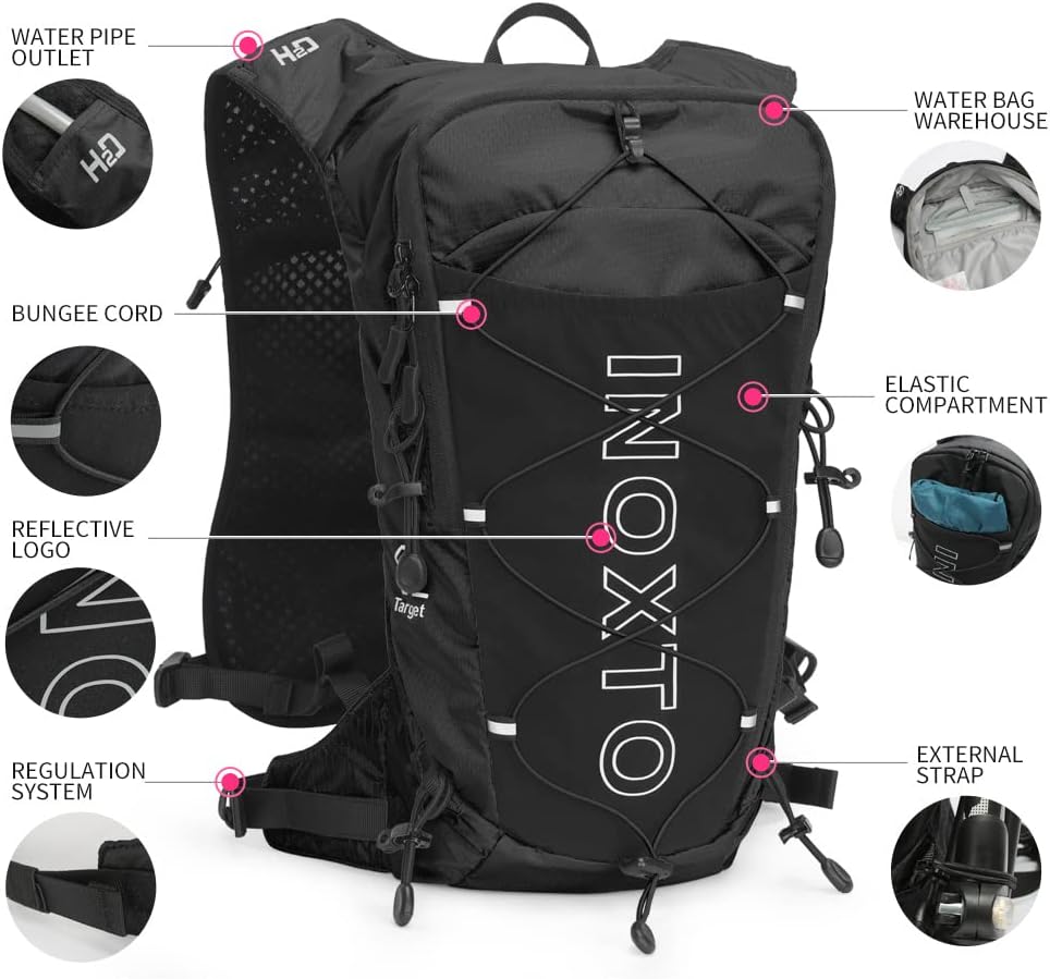 INOXTO Hydration Pack Backpack ，Water Backpack with 2L Leakproof Water Bladder, Running Hydration Vest for Man, Daypack for Cycling Motocross Climbing Trail Running