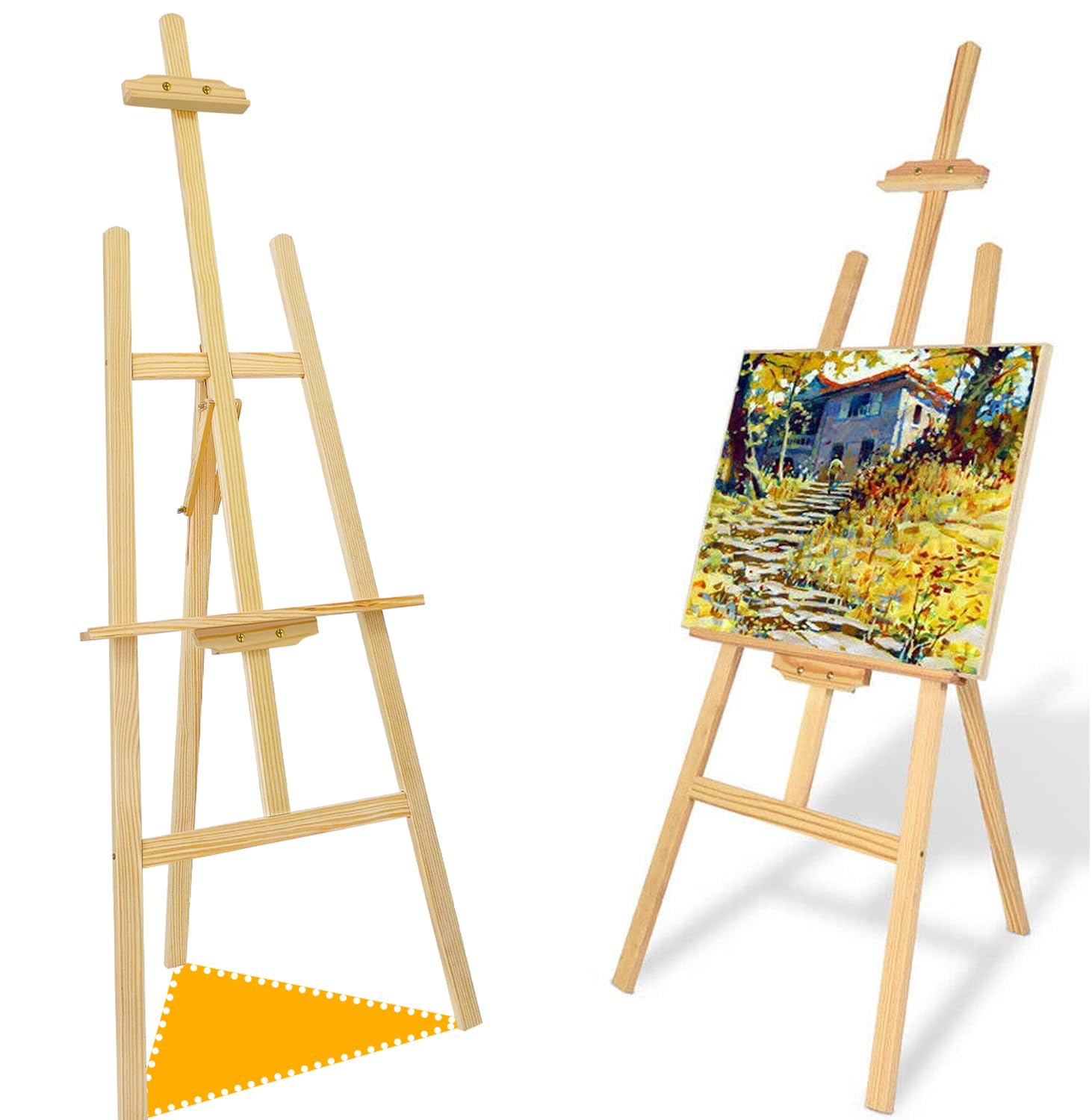 Caballete de artista con marco de madera en A, caballete de estudio de 1,75 m, soporte de dibujo ajustable, soporte de lienzo, caballete portátil, soporte de arte para pintura, bocetos, bodas