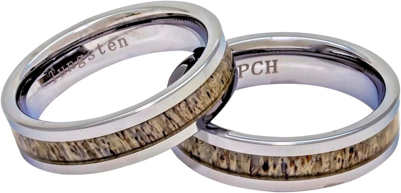 Deer Antler Ring Tungsten 6mm Flat Top Wedding Band/Gift Men Women 6-13
