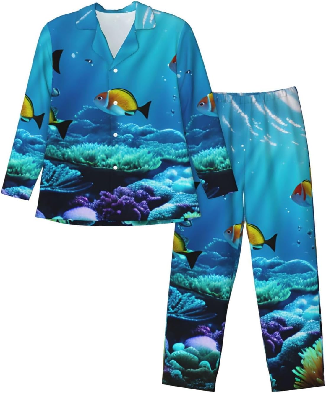 Tranquil Underwater Scenery Print Luxurious Mens Pajamas Set,Soft Breathable Pajamas, Perfect For Winter Christmas