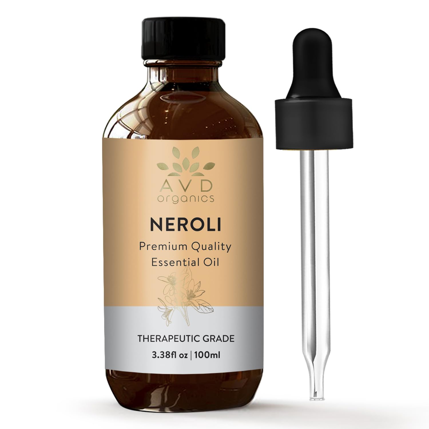 AVD ORGANICSNeroli Essential Oil 100ml - Premium Aromatherapy Therapeutic Grade Oil for Soaps, Candles, Massage, Skin Care, Perfumes, Home Fragrance Acetite for Diffuser - 3.38 fl. Oz