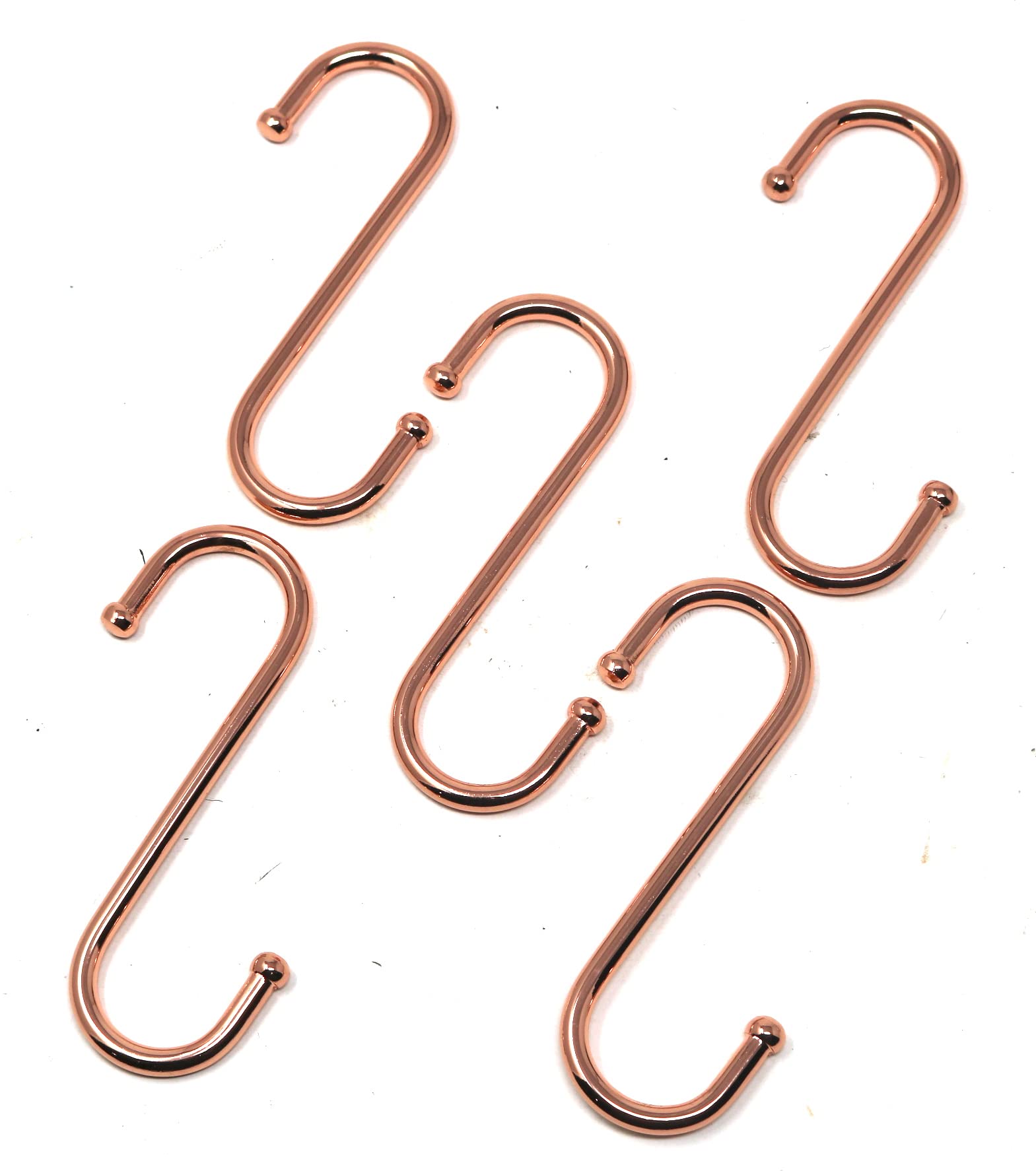 fiXte 5 x S Style Hook Ball End Utensil Hangers Hooks Mugs Pots Pans Clothes Tools Kitchen Home Office Workshop 100mm (Copper)