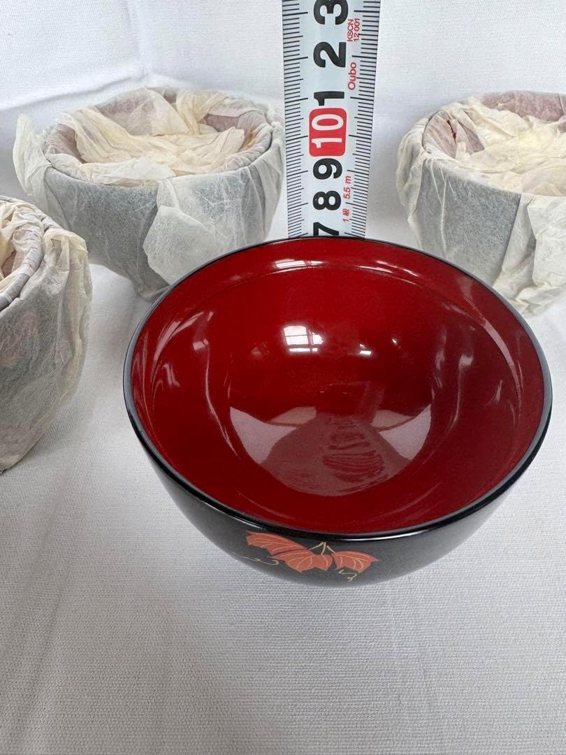 川連漆器 沈金蒔絵吸い物椀 黒漆 5客