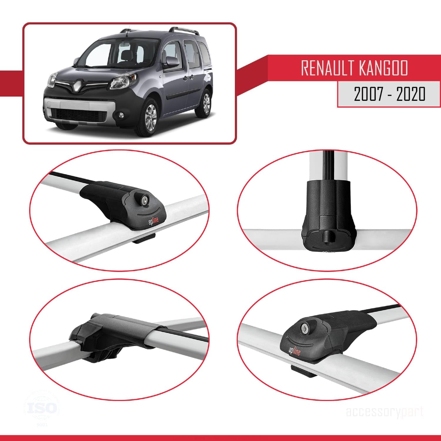 BARRE SUL TETTO MANCORRENTI RENAULT KANGOO 2008+ SATINATI PORTAPACCHI