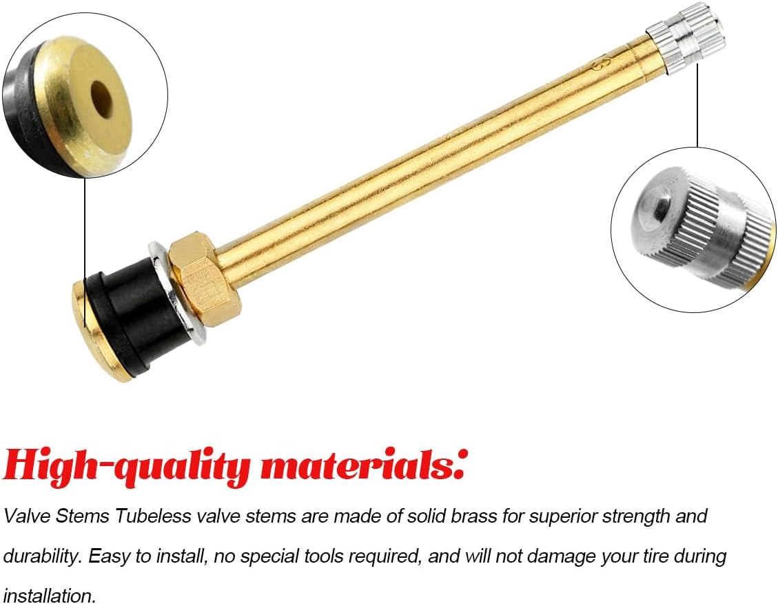TR573 Truck Tire Valve Stems, 10PCS Brass Commercial 4-3/8 Vehicle Tubeless Valve Stems Replacement for Rim Φ.625", Clamp-in Automotive Tire Repair Accessories, Universal Fit