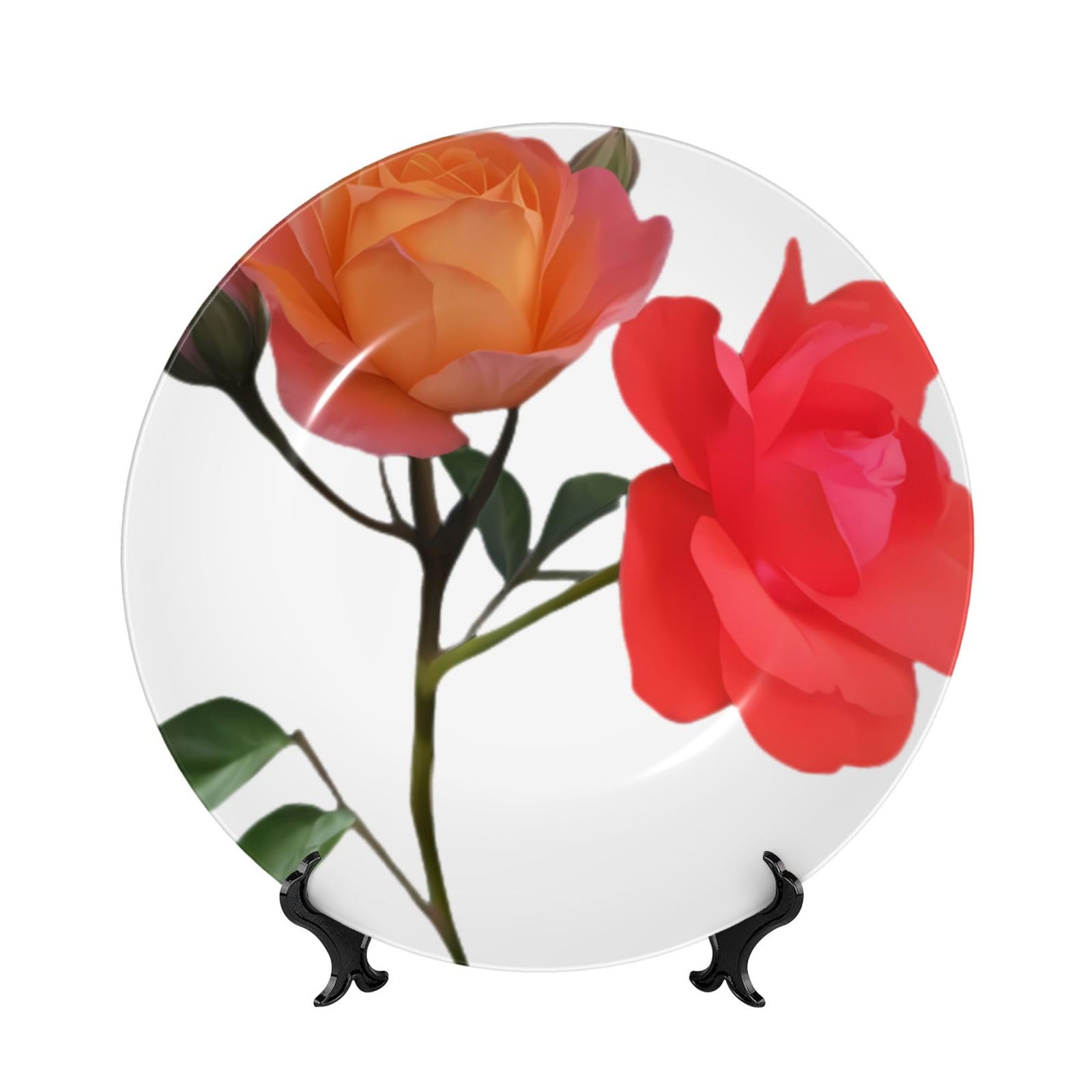 SXZVVBN Bicolor Moonflower Bone China Decorative Plate Art with Stand Removable Adhesive Hanging for Home Office 6in（15cm）