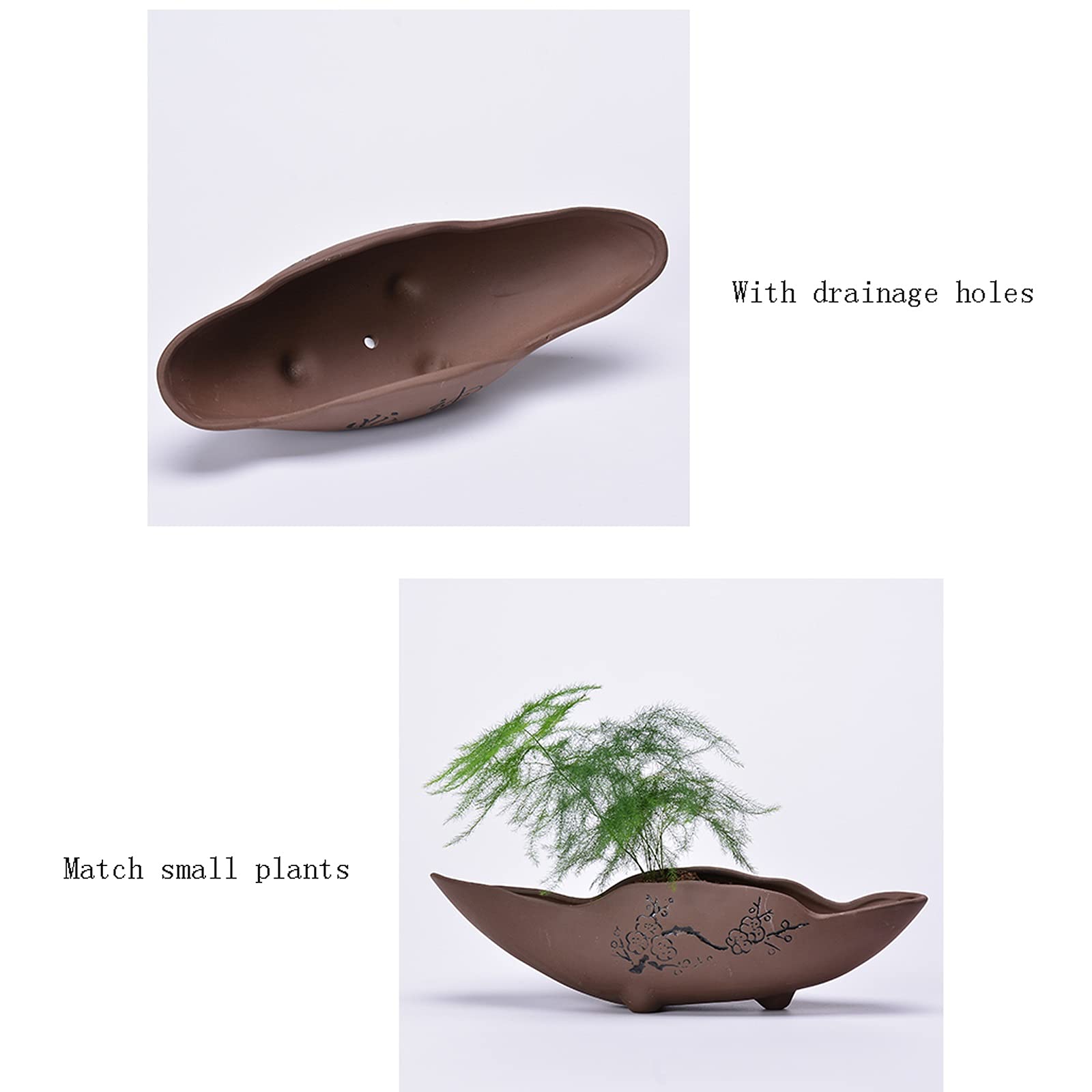 SUNESA Doniczki na kwiaty, fioletowo-piaskowa doniczka z otworem odpływowym, doniczka na sukulenty, kreatywna doniczka retro, chińskie ornamenty, mała doniczka bonsai wenzhu (bez roślin)